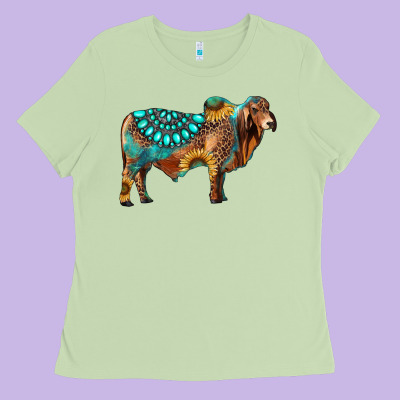 Brahman Bull Gemstone Turquoise And Sunflower Ladies Tee Designed By Ranaportraitstore