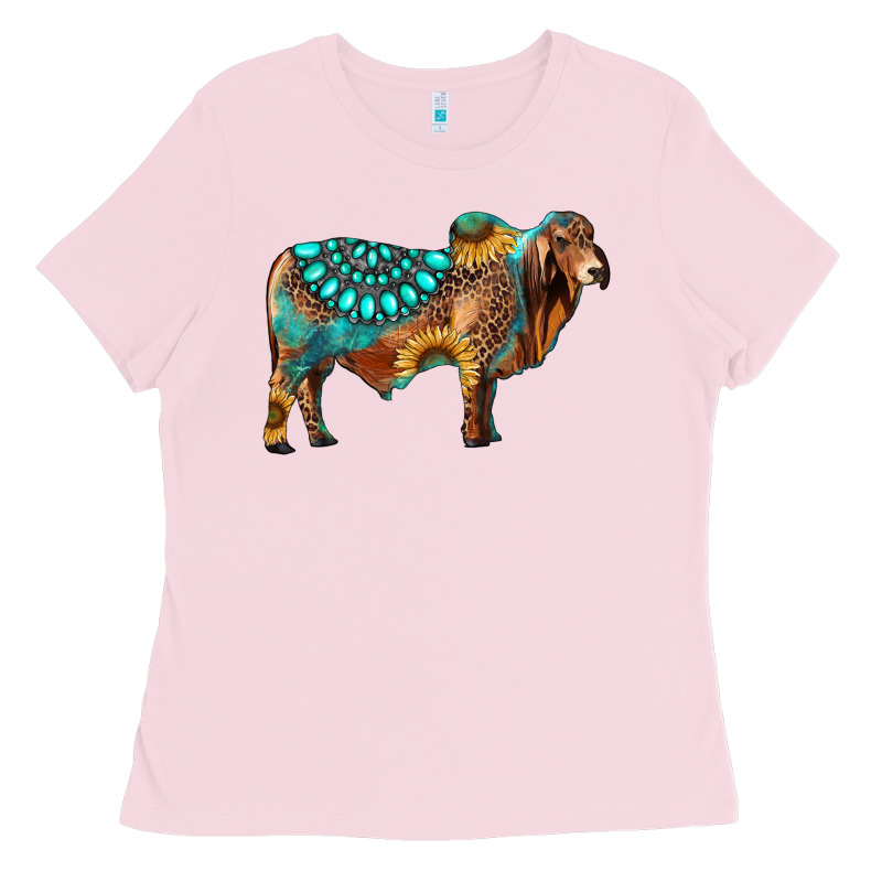 Brahman Bull Gemstone Turquoise And Sunflower Ladies Tee by RanaPortraitStore | Teevron