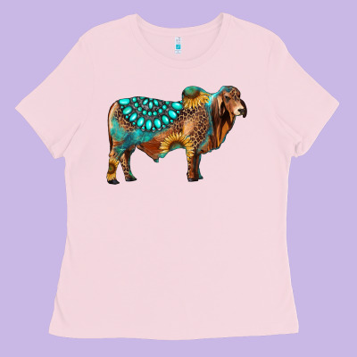 Brahman Bull Gemstone Turquoise And Sunflower Ladies Tee Designed By Ranaportraitstore