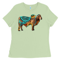 Matcha brahman bull gemstone turquoise and sunflower Ladies Tee - RanaPortraitStore