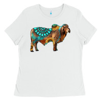 White brahman bull gemstone turquoise and sunflower Ladies Tee - RanaPortraitStore