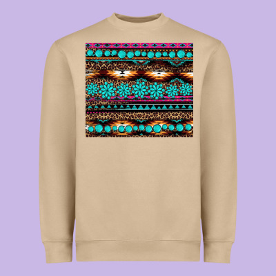 Leopard Aztec Turquoise Jewelry Heavyweight Sweatshirt Designed By Barkaloodesign