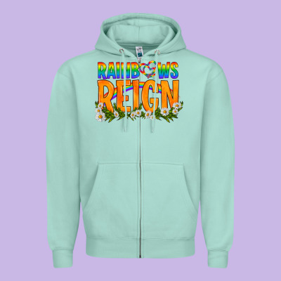Lgbtq+ Rainbows Reign Zipper Hoodie Designed By Bundleandbundleshop