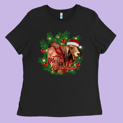 Merry Christmas Brahman Bull Ladies Tee Designed By Ranaportraitstore