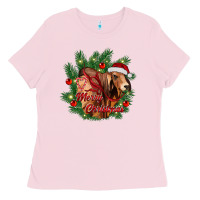 Bubblegum Pink merry Christmas brahman bull Ladies Tee - RanaPortraitStore