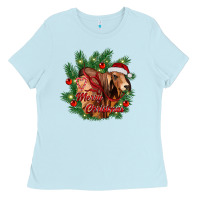 Baby Blue merry Christmas brahman bull Ladies Tee - RanaPortraitStore
