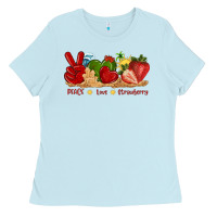 Baby Blue peace love strawberry with summer Ladies Tee - texasbilliewilder