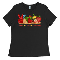 Black peace love strawberry with summer Ladies Tee - texasbilliewilder