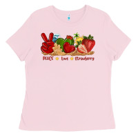 Bubblegum Pink peace love strawberry with summer Ladies Tee - texasbilliewilder