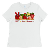 White peace love strawberry with summer Ladies Tee - texasbilliewilder