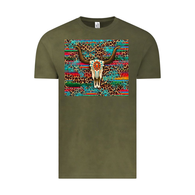 Western Serape Leopard Bull Skull Turquoise Tumbler Vintage Tee by Artiststas | Teevron