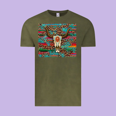 Western Serape Leopard Bull Skull Turquoise Tumbler Vintage Tee Designed By Artiststas