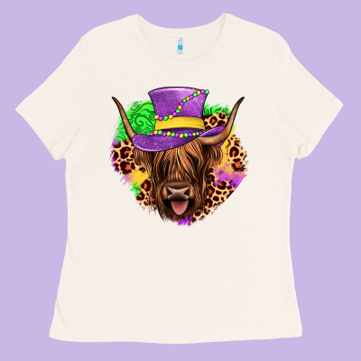 Highland Cow Mardi Gras Ladies Tee Designed By Jahusdesignshop