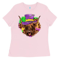 Bubblegum Pink highland cow mardi gras Ladies Tee - JahusDesignShop
