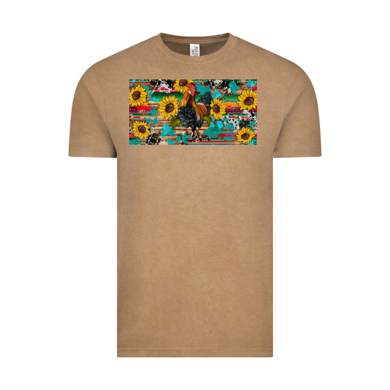 Western Coop Animals Rooster Sunflowers Cowhide Wooden Serape Glitter Vintage Tee by Artiststas | Teevron