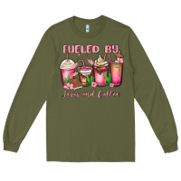 Army Green fueled by jesus and coffee Long Sleeve Tee - MaliasSmallBusiness