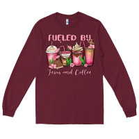 Burgundy fueled by jesus and coffee Long Sleeve Tee - MaliasSmallBusiness