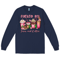 Navy fueled by jesus and coffee Long Sleeve Tee - MaliasSmallBusiness