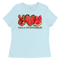 Baby Blue peace love watermelon Ladies Tee - texasbilliewilder