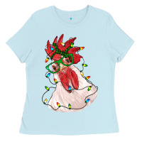 Baby Blue christmas rooster with lights Ladies Tee - RanaPortraitStore