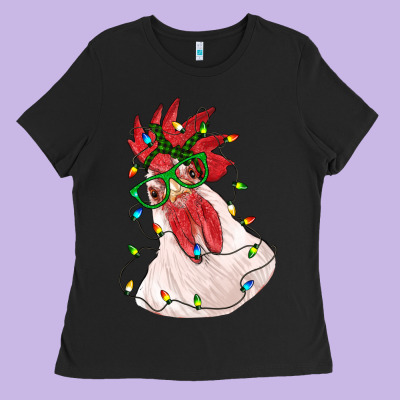 Christmas Rooster With Lights Ladies Tee Designed By Ranaportraitstore