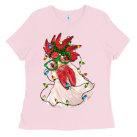 Bubblegum Pink christmas rooster with lights Ladies Tee - RanaPortraitStore