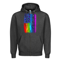 Charcoal Heather Pride LGBTQ+ American Flag Zipper Hoodie - BundleAndBundleShop