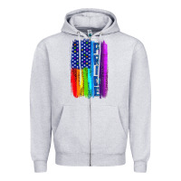 Heather Grey Pride LGBTQ+ American Flag Zipper Hoodie - BundleAndBundleShop