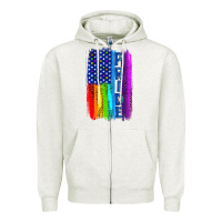 Oatmeal Heather Pride LGBTQ+ American Flag Zipper Hoodie - BundleAndBundleShop