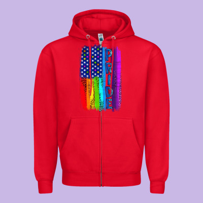 Pride Lgbtq+ American Flag Zipper Hoodie Designed By Bundleandbundleshop