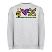 Heather Grey peace love mardi gras Heavyweight Sweatshirt - Jasminsmagicworld
