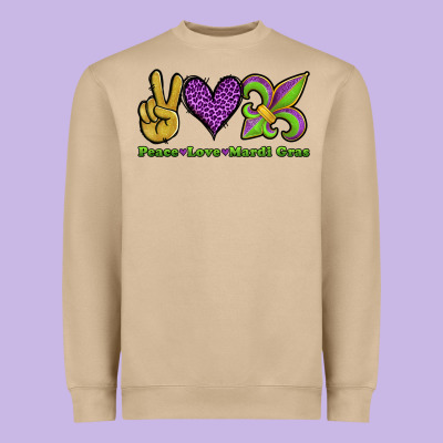 Peace Love Mardi Gras Heavyweight Sweatshirt Designed By Jasminsmagicworld