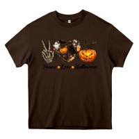 Chocolate Brown Peace Love Halloween Heavy Core Tee - texasbilliewilder
