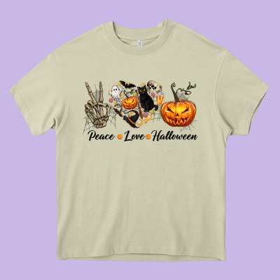 Peace Love Halloween Heavy Core Tee Designed By Texasbilliewilder