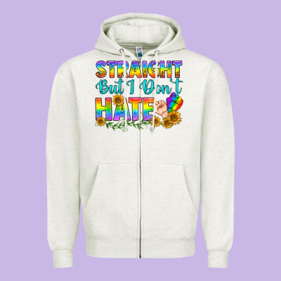 Lgbtq+ Straight But I Don't Hate Zipper Hoodie Designed By Bundleandbundleshop