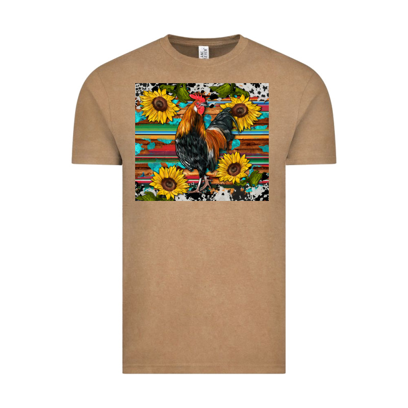 Western Coop Animals Rooster Sunflowers Cowhide Wooden Serape Glitter Vintage Tee by Artiststas | Teevron