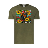 Vintage Olive western coop animals rooster sunflowers cowhide wooden serape glitter Vintage Tee - Artiststas