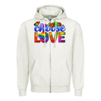 Oatmeal Heather Pride LGBTQ+ Choose Love Zipper Hoodie - BundleAndBundleShop