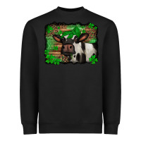 Black st Patricks cow with leopard background holstein cow Heavyweight Sweatshirt - Jasminsmagicworld