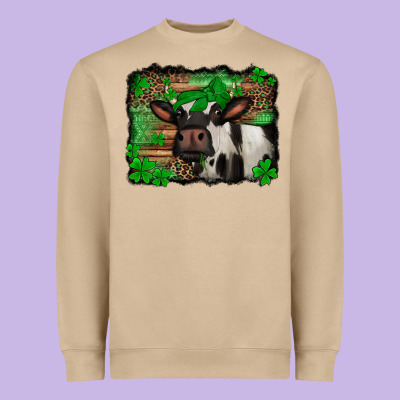 St Patricks Cow With Leopard Background Holstein Cow Heavyweight Sweatshirt Designed By Jasminsmagicworld