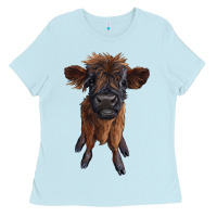 Baby Blue highland cow calf Ladies Tee - RanaPortraitStore