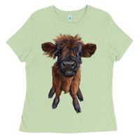 Matcha highland cow calf Ladies Tee - RanaPortraitStore