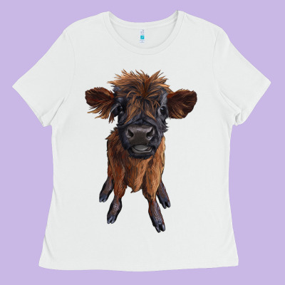 Highland Cow Calf Ladies Tee Designed By Ranaportraitstore