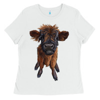 White highland cow calf Ladies Tee - RanaPortraitStore
