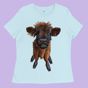Highland Cow Calf Ladies Tee Designed By Ranaportraitstore