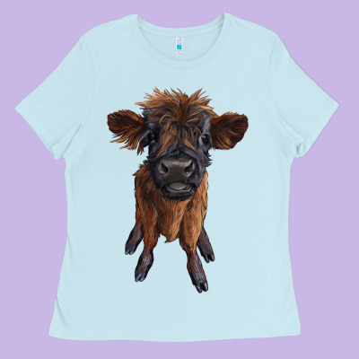 Highland Cow Calf Ladies Tee Designed By Ranaportraitstore