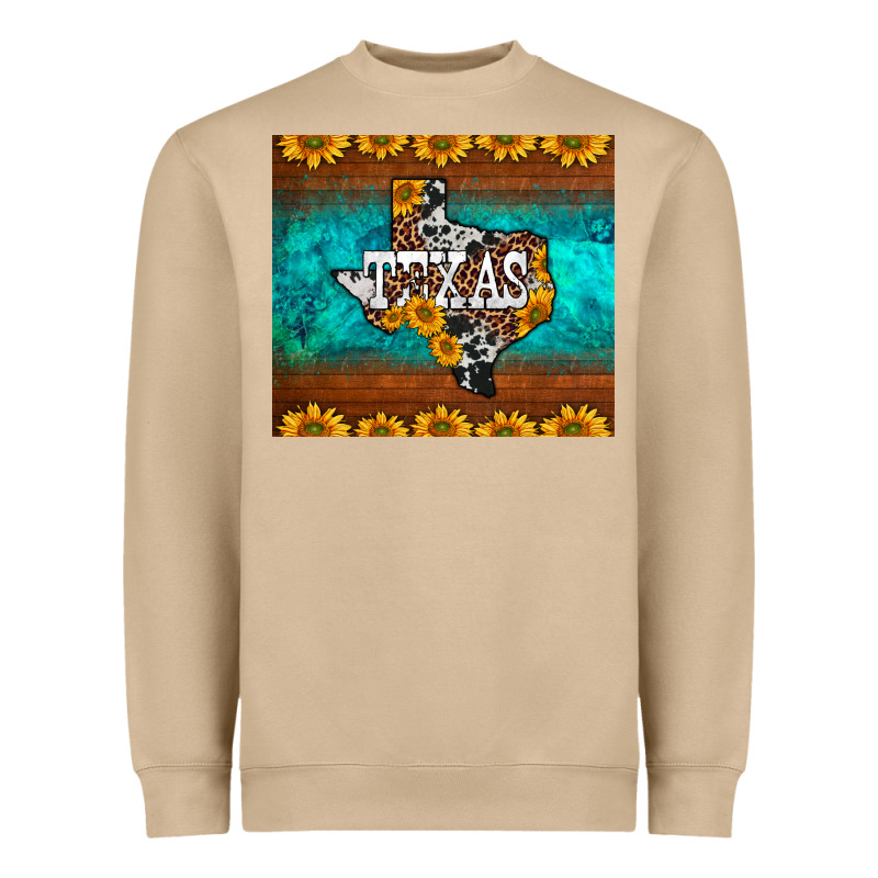Sunflowers Cowhide Leopard Texas Map Heavyweight Sweatshirt by BarkalooDesign | Teevron