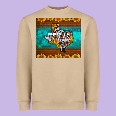 Sunflowers Cowhide Leopard Texas Map Heavyweight Sweatshirt Designed By Barkaloodesign