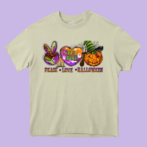 Peace Love Halloween Heavy Core Tee Designed By Barkaloodesign
