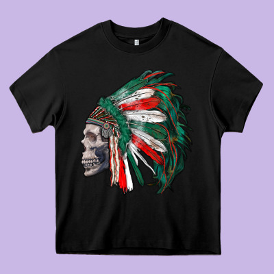 Mexican Indian Headdress With Skull Heavy Core Tee Designed By Ranaportraitstore